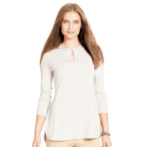 Ralph Lauren Lauren Keyhole Jersey Top Modern Cream