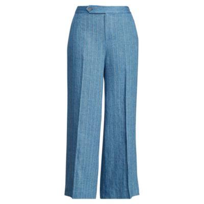 Ralph Lauren Linen Wide-leg Pant Blue/white