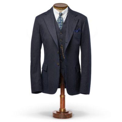 Ralph Lauren Pinstripe Cotton Suit Jacket Indigo Pinstripe