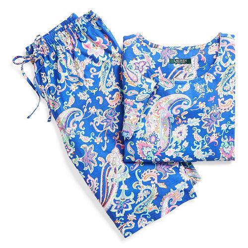 Ralph Lauren Lauren Paisley Cotton Sleep Short Set Blue Paisley