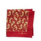 Ralph Lauren Paisley Silk Pocket Square Red And Buff