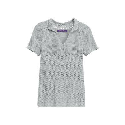 Ralph Lauren Crocheted Silk Polo Shirt Vintage Blue