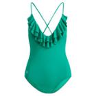Ralph Lauren Ruffled V-neck One-piece Suit Jade Green