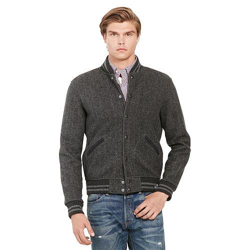 Polo Ralph Lauren Herringbone Fleece Jacket Charcoal Herringbone