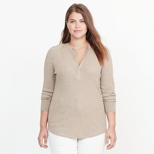 Ralph Lauren Lauren Woman Cotton Half-zip Shirt Hayfield Heather