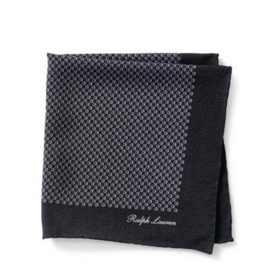 Ralph Lauren Print Silk Crepe Pocket Square Grey
