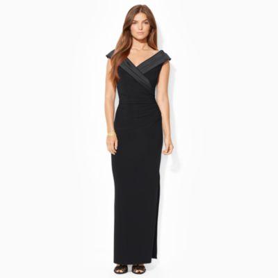 Ralph Lauren Satin-trim Ruched Jersey Gown Black