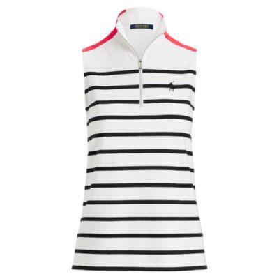 Ralph Lauren Striped Sleeveless Polo Shirt Pure White W Polo Black