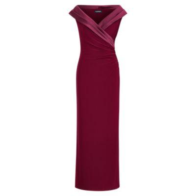 Ralph Lauren Surplice Off-the-shoulder Gown Exotic Ruby/exotic Ruby