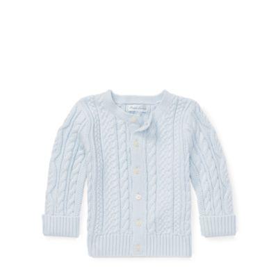 Ralph Lauren Aran-knit Cotton Cardigan Pearl Blue 3m
