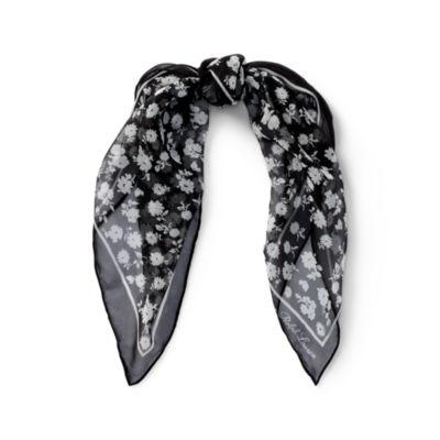 Ralph Lauren Floral Silk Chiffon Scarf Black