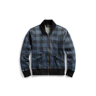 Ralph Lauren Indigo Plaid Fleece Jacket Washed Blue Indigo