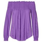 Ralph Lauren Lauren Smocked Off-the-shoulder Top Deep Lilac