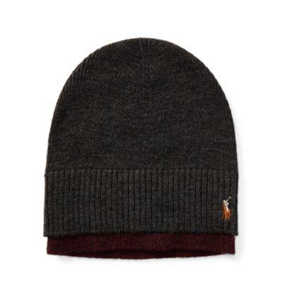 Ralph Lauren Layered Merino Wool Watch Cap Dk Grnte Hthr/ It Red