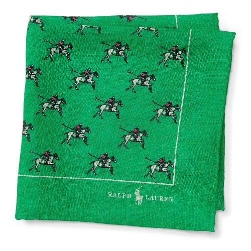 Polo Ralph Lauren Print Linen Pocket Square Green