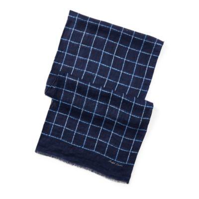 Ralph Lauren Windowpane Linen Scarf Indigo Blue