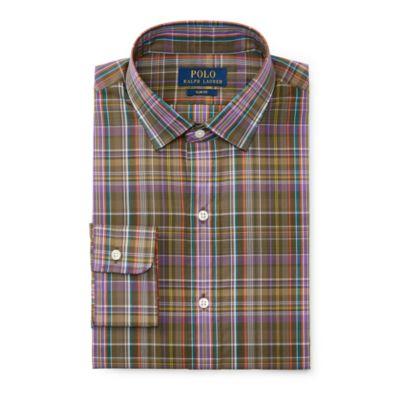 Ralph Lauren Slim Fit Cotton Poplin Shirt Spruce/orange