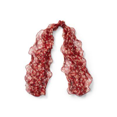 Ralph Lauren Ruffled Floral Silk Scarf Red