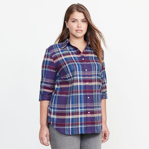 Ralph Lauren Lauren Woman Plaid Cotton Twill Shirt Blue Multi