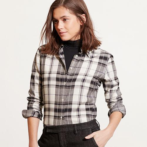 Ralph Lauren Lauren Plaid Cotton Twill Shirt Cream Multi