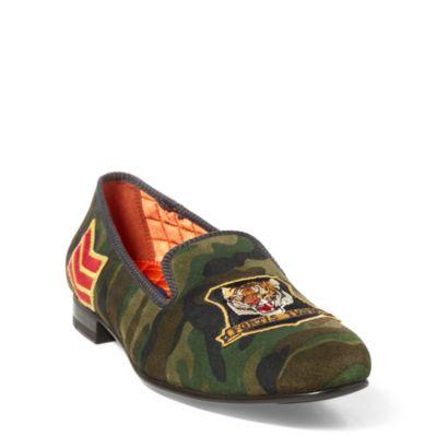 Ralph Lauren Willard Camo Suede Slipper Olive Camo With Tiger