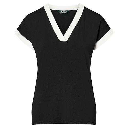 Ralph Lauren Lauren Petite Color-blocked Jersey Top Polo Black