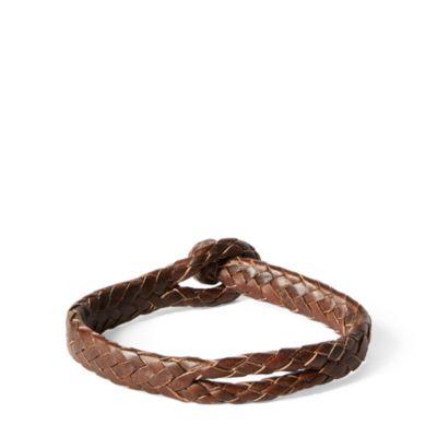 Ralph Lauren Braided Rawhide Bracelet Brown