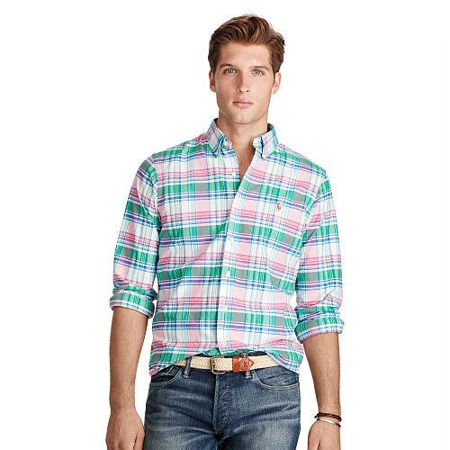 Polo Ralph Lauren Plaid Cotton Oxford Shirt Green/pink Multi
