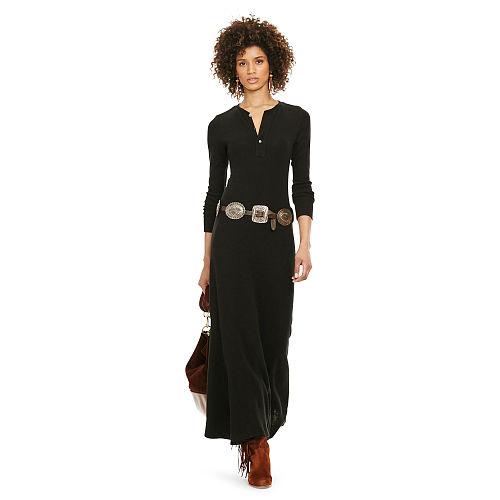 Polo Ralph Lauren Waffle-knit Henley Maxidress Polo Black