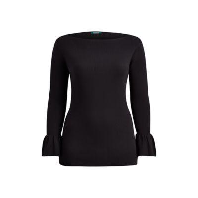 Ralph Lauren Ruffle-cuff Cotton Sweater Polo Black