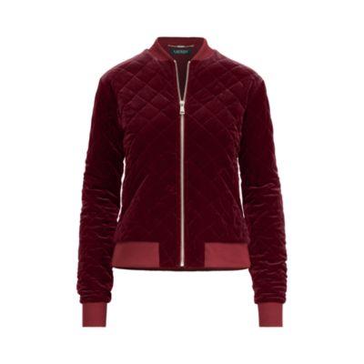 Ralph Lauren Quilted Velvet Bomber Jacket Chianti Red