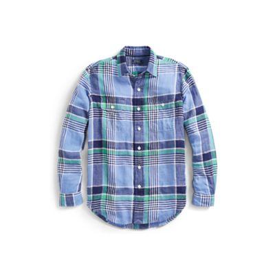 Ralph Lauren Classic Fit Plaid Workshirt Sky Blue Multi/green