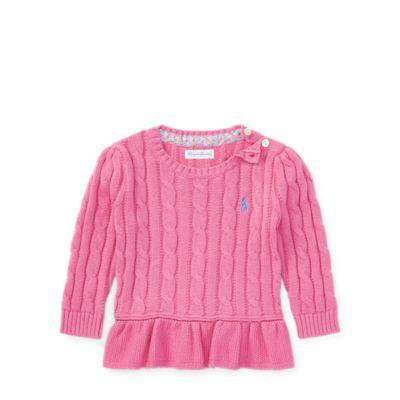 Ralph Lauren Cable Cotton Peplum Sweater Hammond Pink 24m