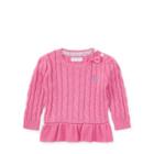 Ralph Lauren Cable Cotton Peplum Sweater Hammond Pink 24m