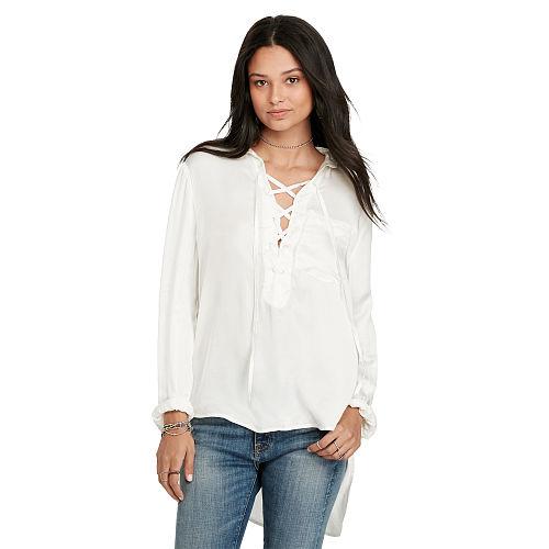Ralph Lauren Denim & Supply Satin Lace-up Top Cream