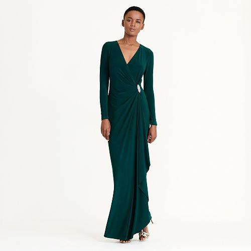 Ralph Lauren Lauren Ruched Jersey Gown English Green