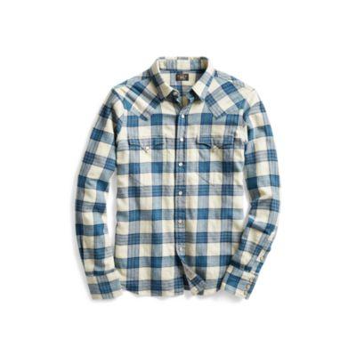 Ralph Lauren Plaid Cotton Western Shirt Rl 915 Cream Indigo