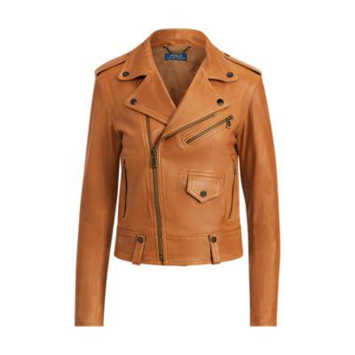 Ralph Lauren Leather Moto Jacket Soft Brown