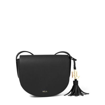 Ralph Lauren Leather Mini Caley Saddle Bag Black/crimson