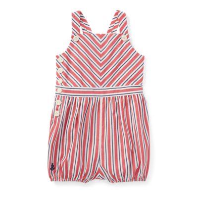 Ralph Lauren Striped Bow-back Cotton Romper Red/white Multi 12m