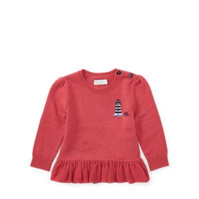 Ralph Lauren Cotton-cashmere Peplum Sweater Nantucket Red 9m