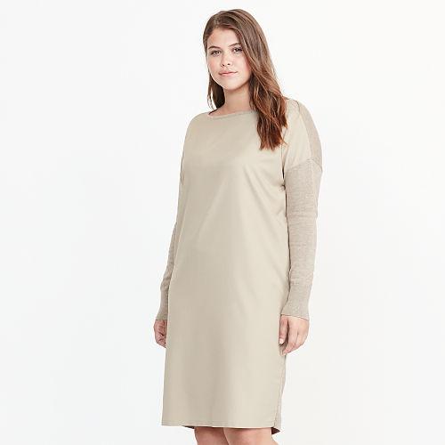 Ralph Lauren Lauren Woman Twill-front Sweater Dress Hayfield Heather