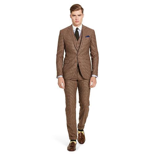 Polo Ralph Lauren Polo Houndstooth Wool Trouser Brown And Tan