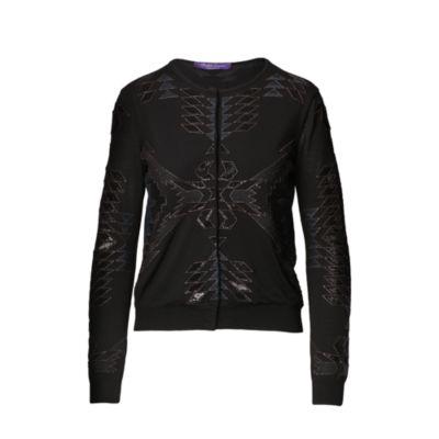 Ralph Lauren Beaded Merino Wool Cardigan Black W/ Espresso