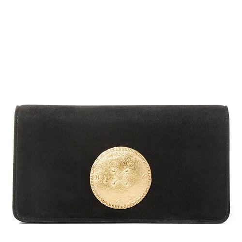 Ralph Lauren Metal Disk Suede Clutch Black