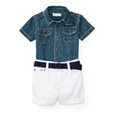 Ralph Lauren Shirt, Short & Belt Set Indigo 3m