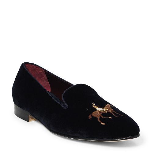 Ralph Lauren Collis Velvet Horse Slipper Black