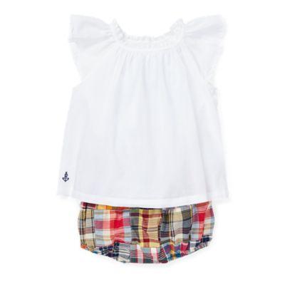 Ralph Lauren Top & Madras Bloomer Set White 6m