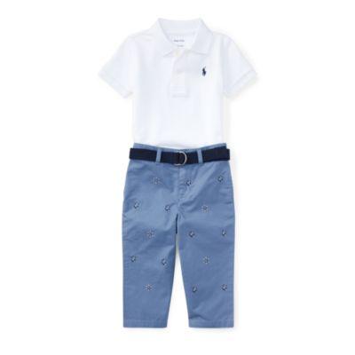 Ralph Lauren Cotton Polo, Belt & Chino Set White 6m