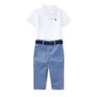Ralph Lauren Cotton Polo, Belt & Chino Set White 6m